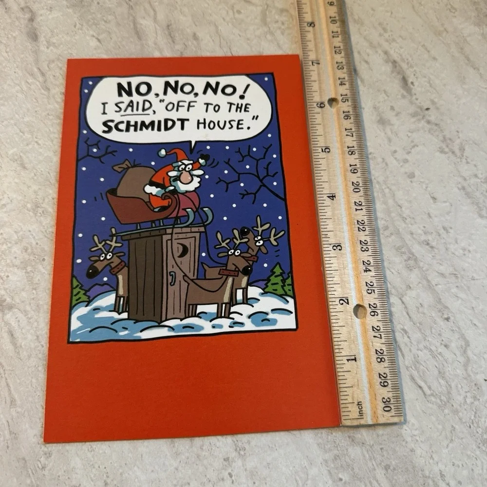 Funny VTG Christmas Card + Envelope Santa & Reindeer Greeting Inside UNUSED‎